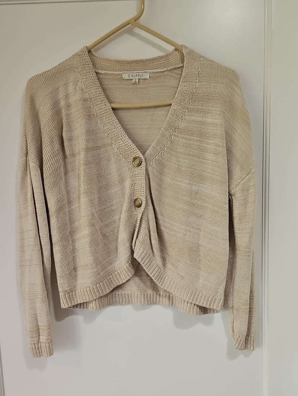 Z Supply Beige/Cream Cozy Button-Front V-Neck Cardigan